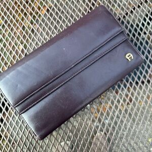 Etienne Aigner Leather Wallet Womens Oxblood Burgundy Trifold Bifold Vintage
